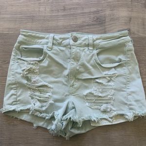 American Eagle Mint Green Ripped Jean Shorts Size 12
